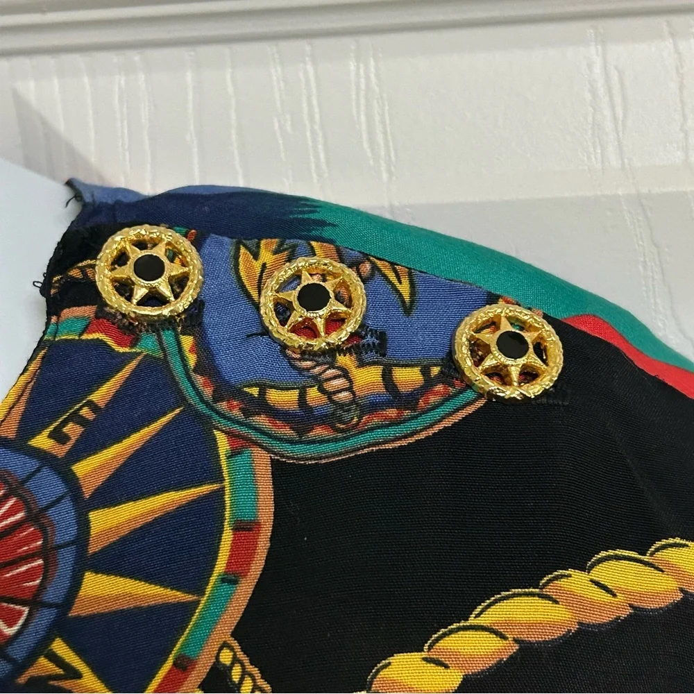 Carole Little Black Multicolor Blouse Nautical Vintage Dolman Sleeves Sz 12 - Picture 4 of 10